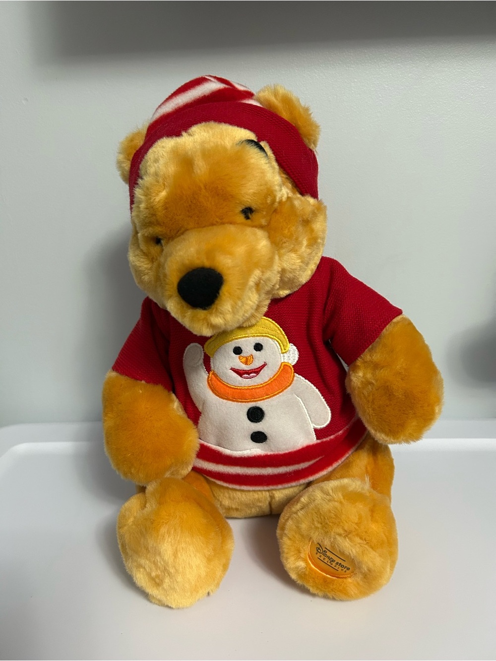 Vintage Disney Store Exclusive Winnie the Pooh Holiday Plush Bear in Red Sweater